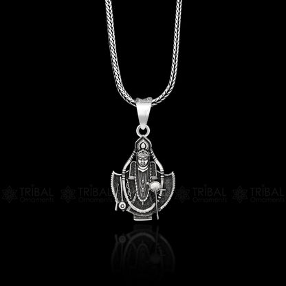 925 sterling silver Lord Krishna pendant jewelry, tribal design featuring divine Shreenath Ji, intricate and detailed tribal ornament.