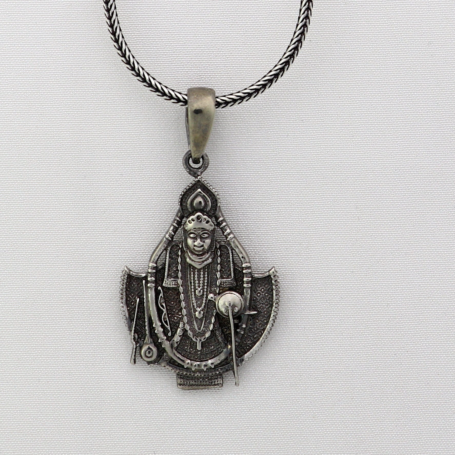 Sterling silver Lord Krishna pendant jewelry, tribal design, divine Shreenath Ji religious necklace, handcrafted tribal ornaments.