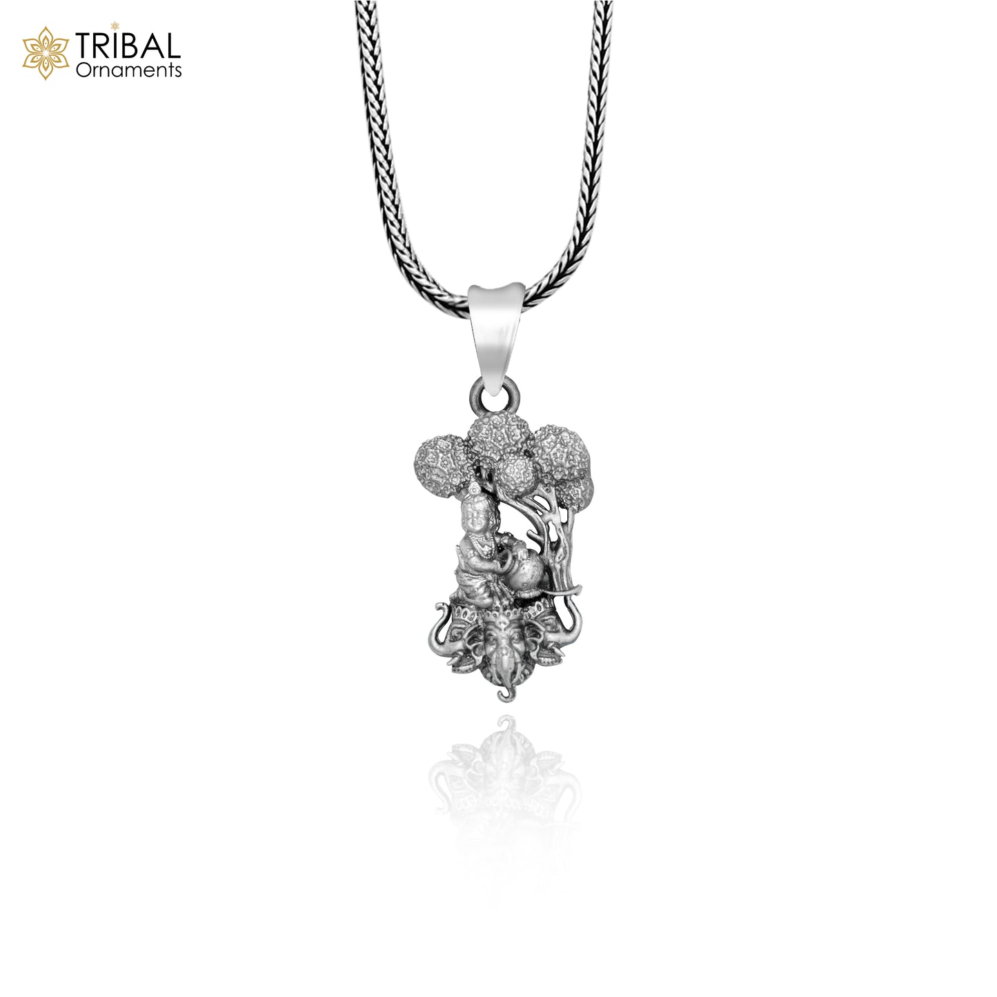 925 sterling silver lord Krishna with tree face elephant Pendant with chain tribal jewellery nsp1027 - TRIBAL ORNAMENTS