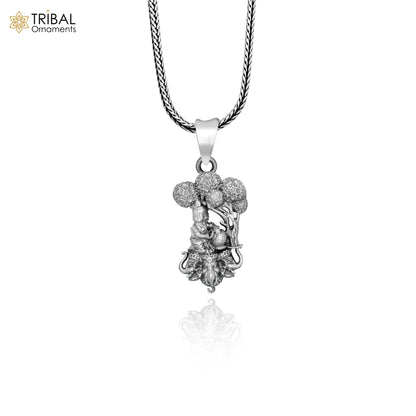 Sterling silver Lord Krishna pendant with tree face elephant design on chain, tribal jewelry by TRIBAL ORNAMENTS.