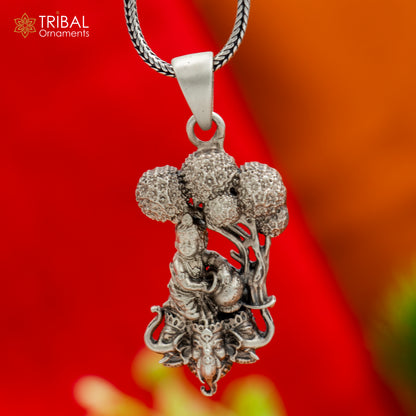 925 sterling silver Lord Krishna pendant with tree face elephant design and chain, tribal jewelry by TRIBAL ORNAMENTS.