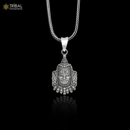 925 sterling silver Lord Mahakal divine pendant with chain, tribal jewelry design from TRIBAL ORNAMENTS.