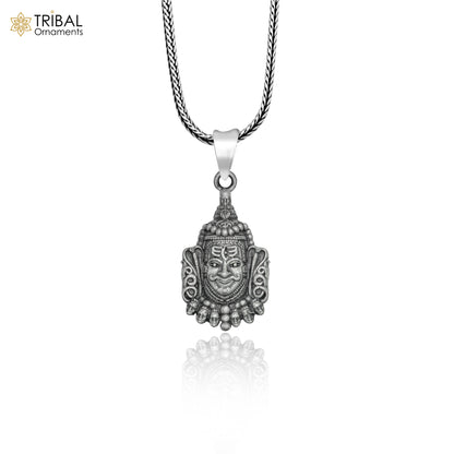 925 sterling silver Lord Mahakal divine pendant with chain, tribal jewelry style, intricate design by TRIBAL ORNAMENTS