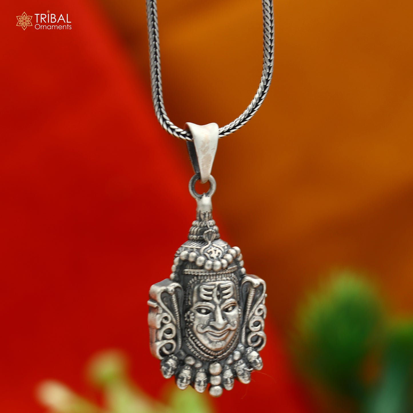 925 sterling silver lord Mahakal  divine Pendant  with chain tribal jewellery nsp1017 - TRIBAL ORNAMENTS