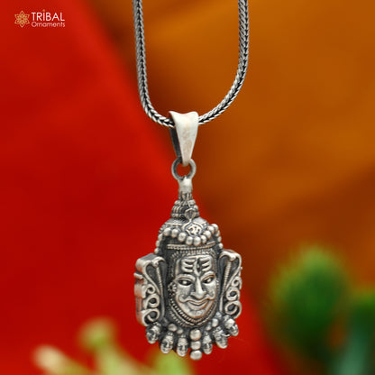 925 sterling silver Lord Mahakal pendant with chain, tribal jewelry design, detailed divine Lord Mahakal symbol.