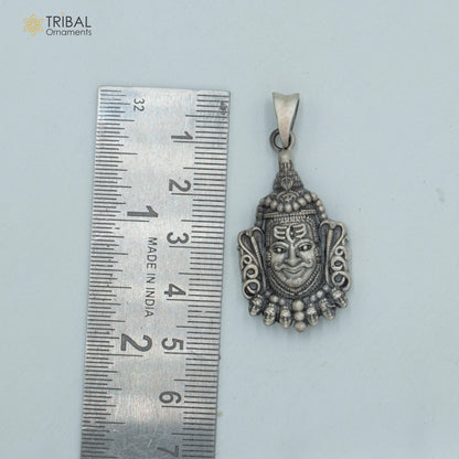 925 sterling silver Lord Mahakal pendant with chain, tribal jewelry style, detailed divine deity design by TRIBAL ORNAMENTS.