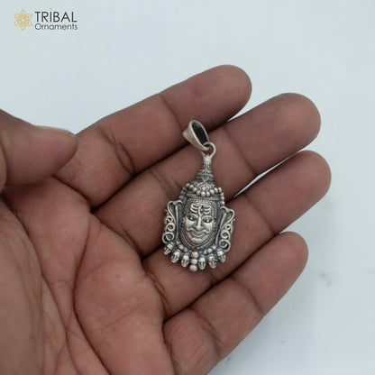 925 sterling silver Lord Mahakal divine pendant with chain, tribal jewelry design, detailed tribal ornaments, NSP1017.