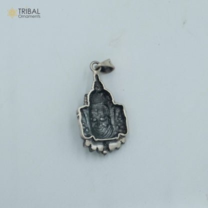 Sterling silver Lord Mahakal pendant with chain, tribal jewelry design, crafted by TRIBAL ORNAMENTS, showcasing divine religious symbolism.