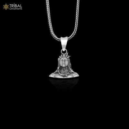 925 sterling silver Lord Mahakal divine pendant with chain, tribal jewelry design, intricate craftsmanship by TRIBAL ORNAMENTS