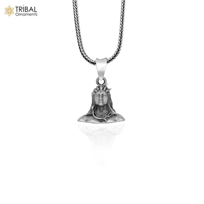 925 sterling silver Lord Mahakal divine pendant with chain, tribal jewelry design, detailed religious symbol, handcrafted by Tribal Ornaments.