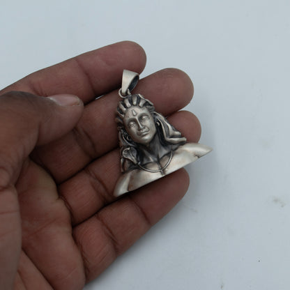 925 sterling silver Lord Mahakal divine pendant with chain, tribal jewelry featuring intricate design and spiritual symbolism.