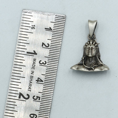 925 sterling silver Lord Mahakal pendant with chain, tribal jewelry design showcasing divine Hindu deity craftsmanship