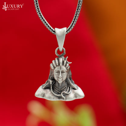 925 sterling silver Lord Mahakal divine pendant with chain, tribal jewelry design from TRIBAL ORNAMENTS.