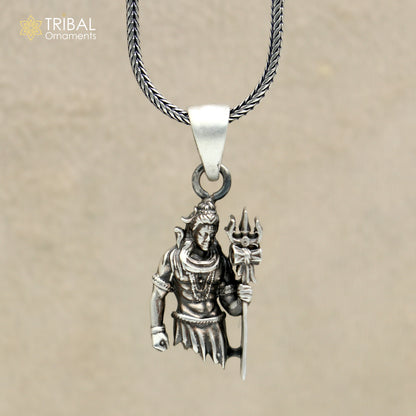 925 sterling silver Lord Mahakal pendant with chain, tribal jewelry featuring intricate tribal design and detailed craftsmanship.