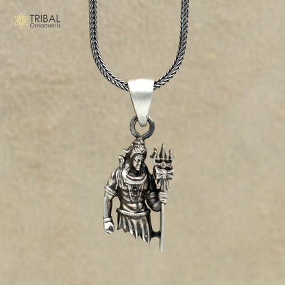 925 sterling silver Lord Mahakal pendant with chain, tribal jewelry featuring intricate tribal ornament design