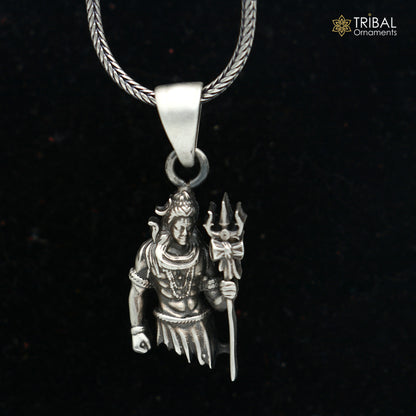925 sterling silver Lord Mahakal pendant with chain, tribal jewelry design, intricate craftsmanship, from TRIBAL ORNAMENTS collection.