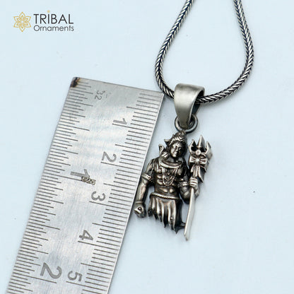 925 sterling silver Lord Mahakal pendant with chain, tribal jewelry style, detailed religious symbol, from TRIBAL ORNAMENTS.