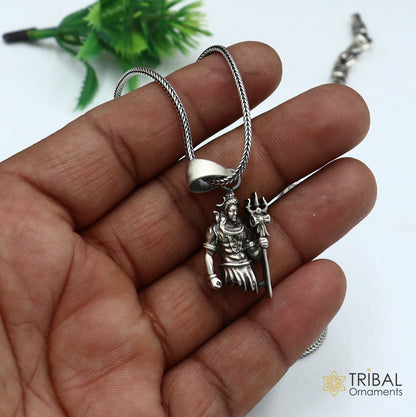 925 sterling silver Lord Mahakal pendant with chain, tribal jewelry design, intricate detailing, from TRIBAL ORNAMENTS.