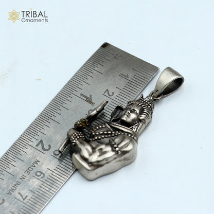 925 sterling silver Lord Mahakal pendant with chain, tribal jewelry design featuring intricate tribal ornament details.