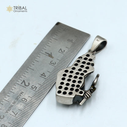 925 sterling silver Lord Mahakal pendant with chain, tribal jewelry featuring intricate tribal ornament design.