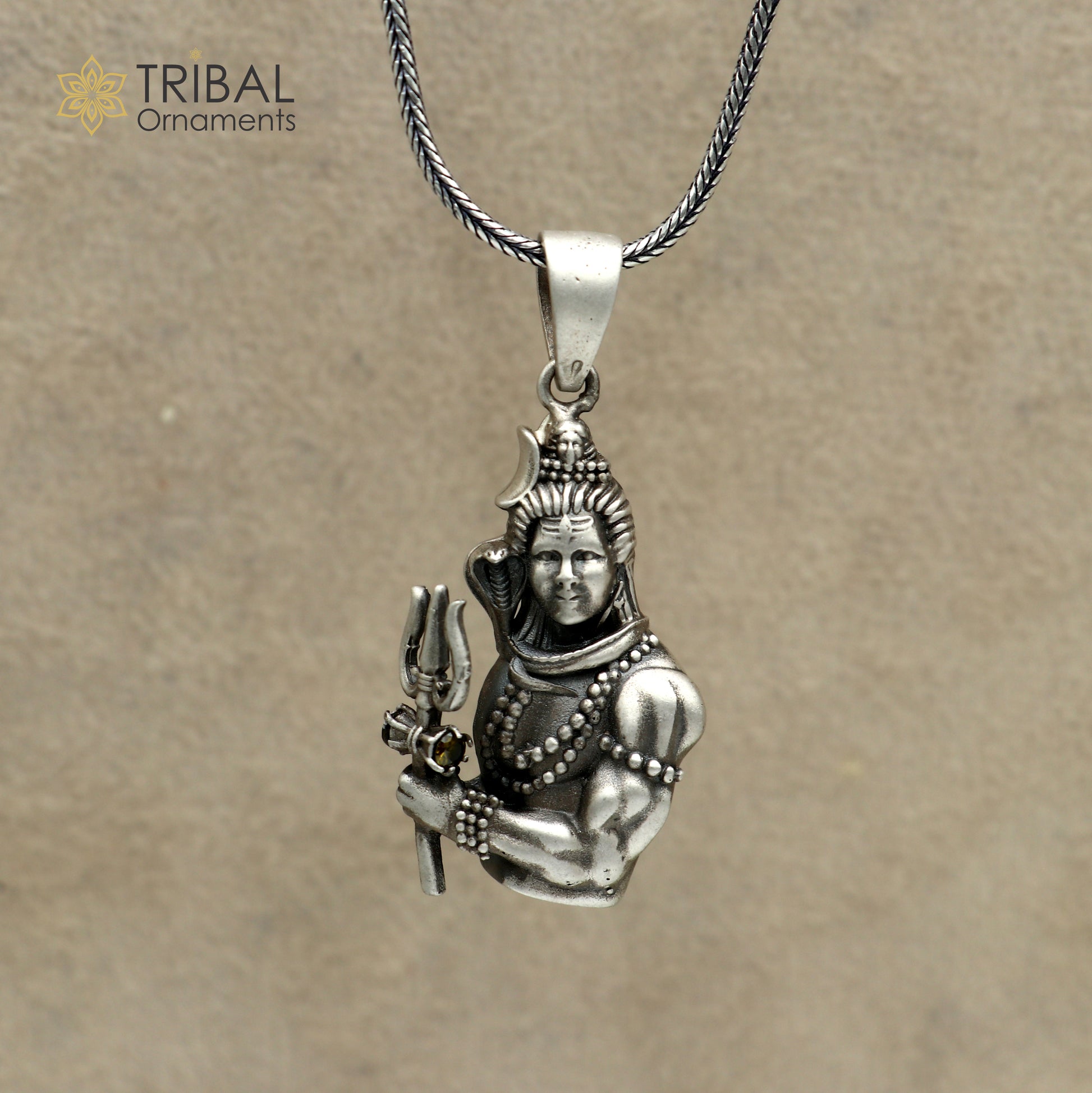 925 sterling silver lord Mahakal Pendant with chain tribal jewellery nsp1054 - TRIBAL ORNAMENTS