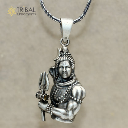 925 sterling silver Lord Mahakal pendant with chain, tribal jewelry design, detailed religious symbol, handcrafted by TRIBAL ORNAMENTS.