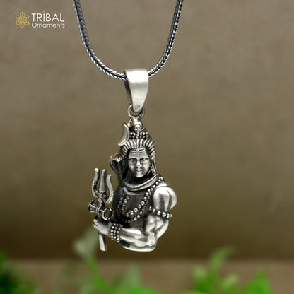 925 silver Lord Mahakal pendant with chain, tribal jewelry featuring intricate tribal ornament design, from TRIBAL ORNAMENTS.