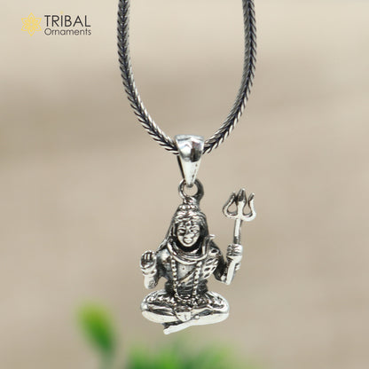925 sterling silver Lord Mahakal pendant with chain, tribal jewelry design, intricate religious symbol with detailed craftsmanship.