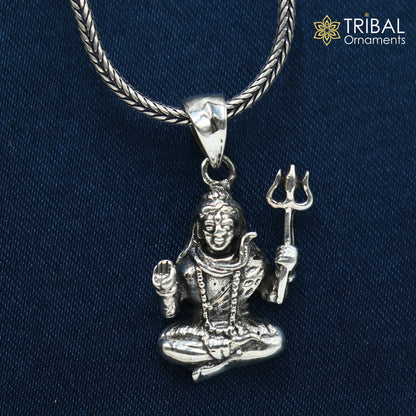 925 sterling silver Lord Mahakal pendant with chain, tribal jewelry design, featuring intricate carvings and traditional tribal craftsmanship.