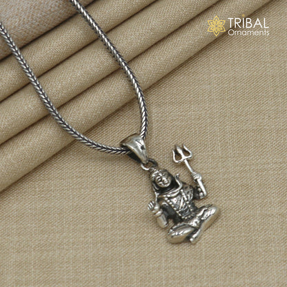 925 sterling silver Lord Mahakal pendant with chain, tribal jewelry design, detailed religious deity image, crafted by TRIBAL ORNAMENTS.