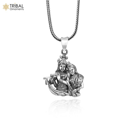 925 sterling silver Lord Radha and Krishna divine pendant with chain, tribal jewelry design by TRIBAL ORNAMENTS