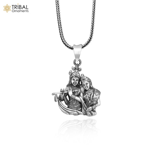 925 sterling silver lord Radha & Krishna divine Pendant with chain tribal jewellery nsp1010 - TRIBAL ORNAMENTS