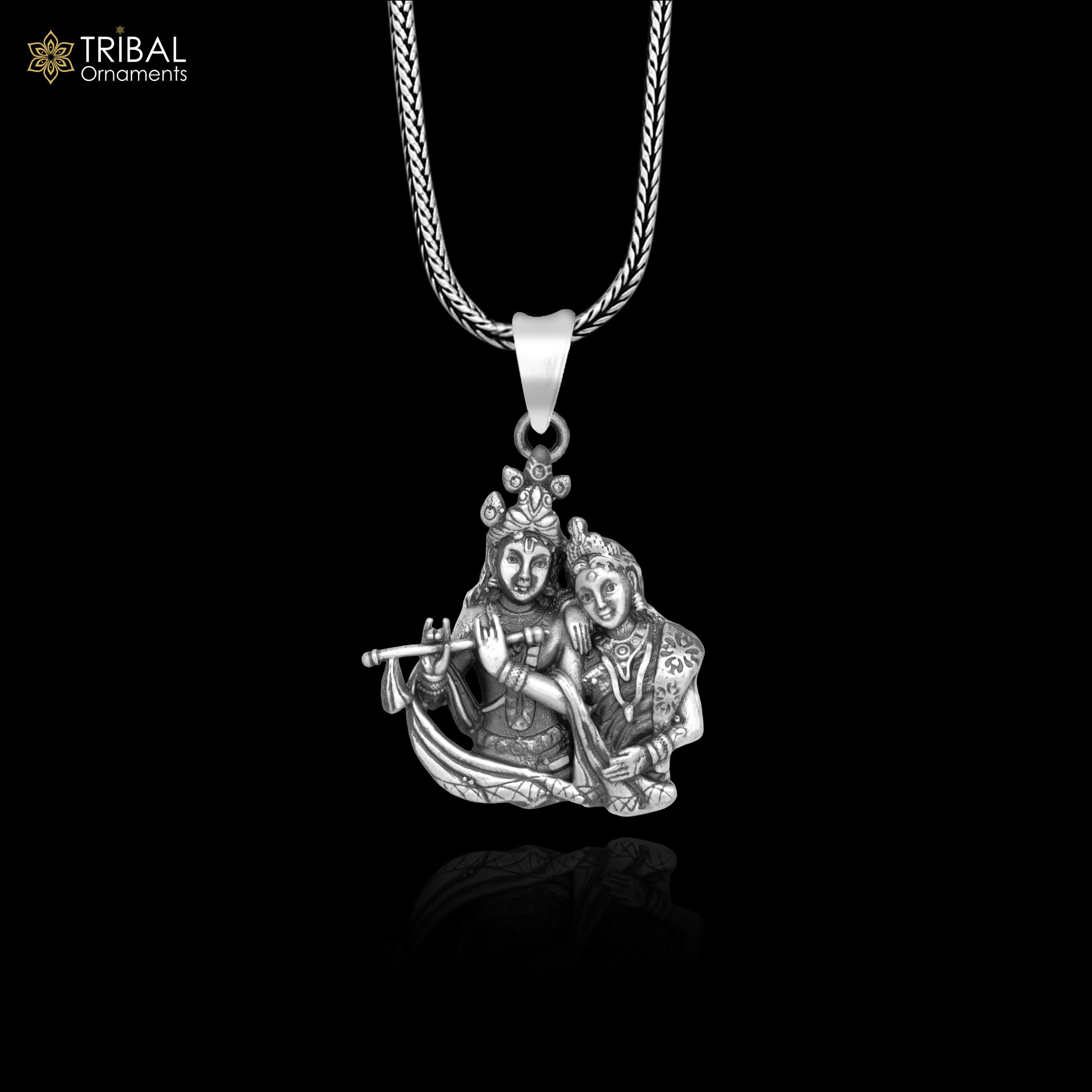 925 sterling silver lord Radha & Krishna divine Pendant with chain tribal jewellery nsp1010 - TRIBAL ORNAMENTS