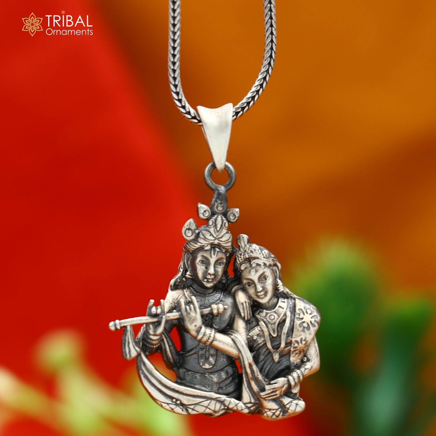 925 sterling silver lord Radha & Krishna divine Pendant with chain tribal jewellery nsp1010 - TRIBAL ORNAMENTS