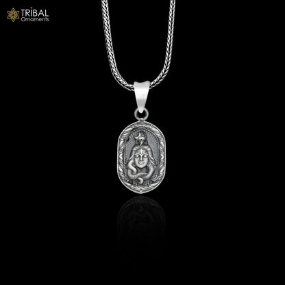 925 sterling silver Lord Shiv Ji Malakal pendant with chain, tribal jewelry featuring intricate tribal ornament design.