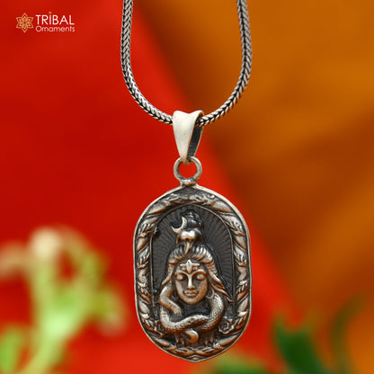 925 sterling silver Lord Shiv Ji Malakal divine pendant with chain, tribal jewelry featuring intricate tribal ornament design