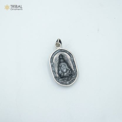 925 sterling silver Lord Shiv Ji Malakal pendant with chain, tribal jewelry featuring divine Hindu deity design.
