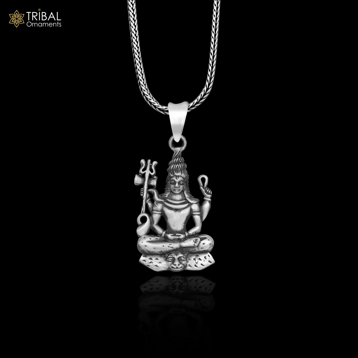 925 sterling silver lord Shiva aradhana style divine Pendant  with chain tribal jewellery nsp1011 - TRIBAL ORNAMENTS