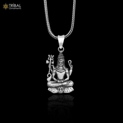 Sterling silver Lord Shiva pendant with chain, tribal aradhana style, divine tribal jewelry by Tribal Ornaments.