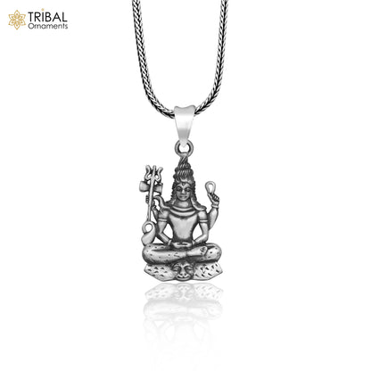 925 sterling silver Lord Shiva aradhana style divine pendant with chain, tribal jewelry by TRIBAL ORNAMENTS