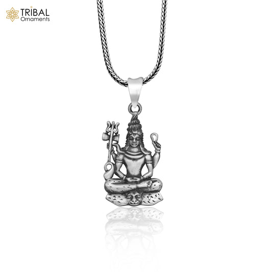 925 sterling silver lord Shiva aradhana style divine Pendant  with chain tribal jewellery nsp1011 - TRIBAL ORNAMENTS