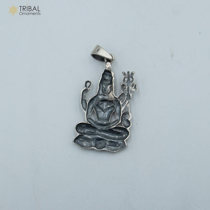 Sterling silver Lord Shiva pendant with chain, Aradhana style tribal jewelry, detailed divine design, from Tribal Ornaments.