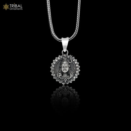 925 sterling silver Lord Shiva pendant with chain, featuring tribal design, from TRIBAL ORNAMENTS tribal jewelry collection.