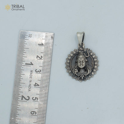 925 sterling silver Lord Shiva pendant with chain, tribal jewelry featuring intricate tribal ornament design.