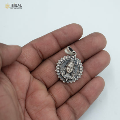 925 sterling silver Lord Shiva pendant with chain, featuring intricate tribal design in tribal ornaments jewelry collection