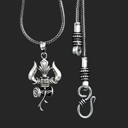 Sterling silver Lord Shiva trident pendant with vintage design, tribal ornaments jewelry featuring intricate details.