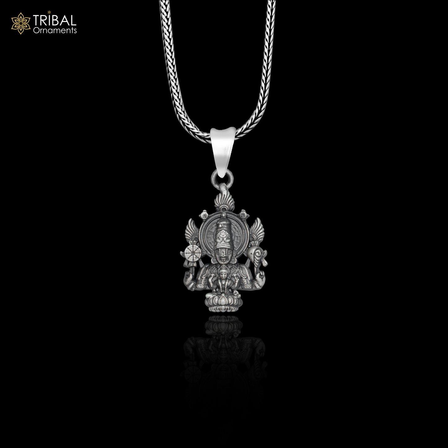925 sterling silver lord Venkateswara with laxmi ji Pendant with chain tribal jewellery nsp1031 - TRIBAL ORNAMENTS