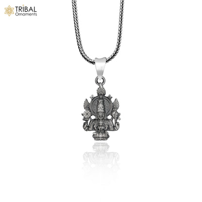 Sterling silver Lord Venkateswara with Laxmi Ji pendant on chain, tribal jewelry by TRIBAL ORNAMENTS.