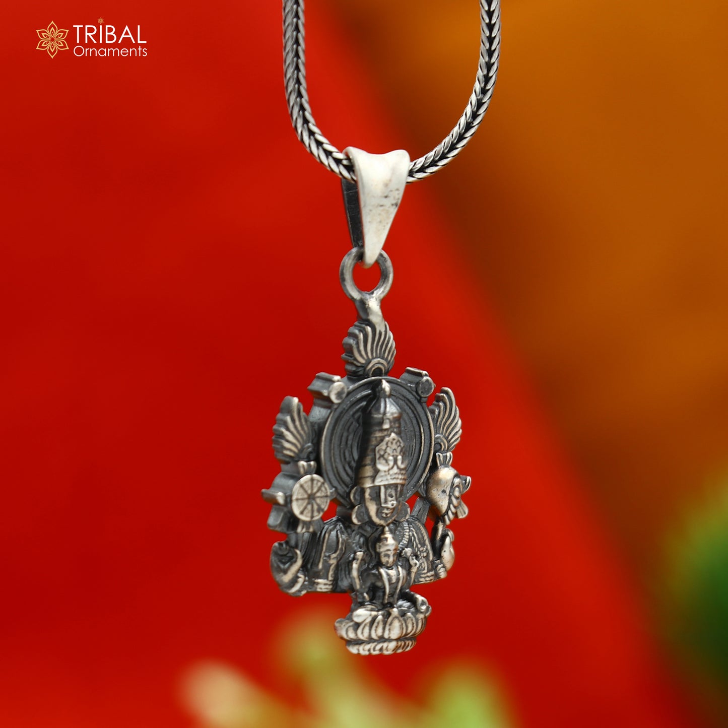 925 sterling silver lord Venkateswara with laxmi ji Pendant with chain tribal jewellery nsp1031 - TRIBAL ORNAMENTS