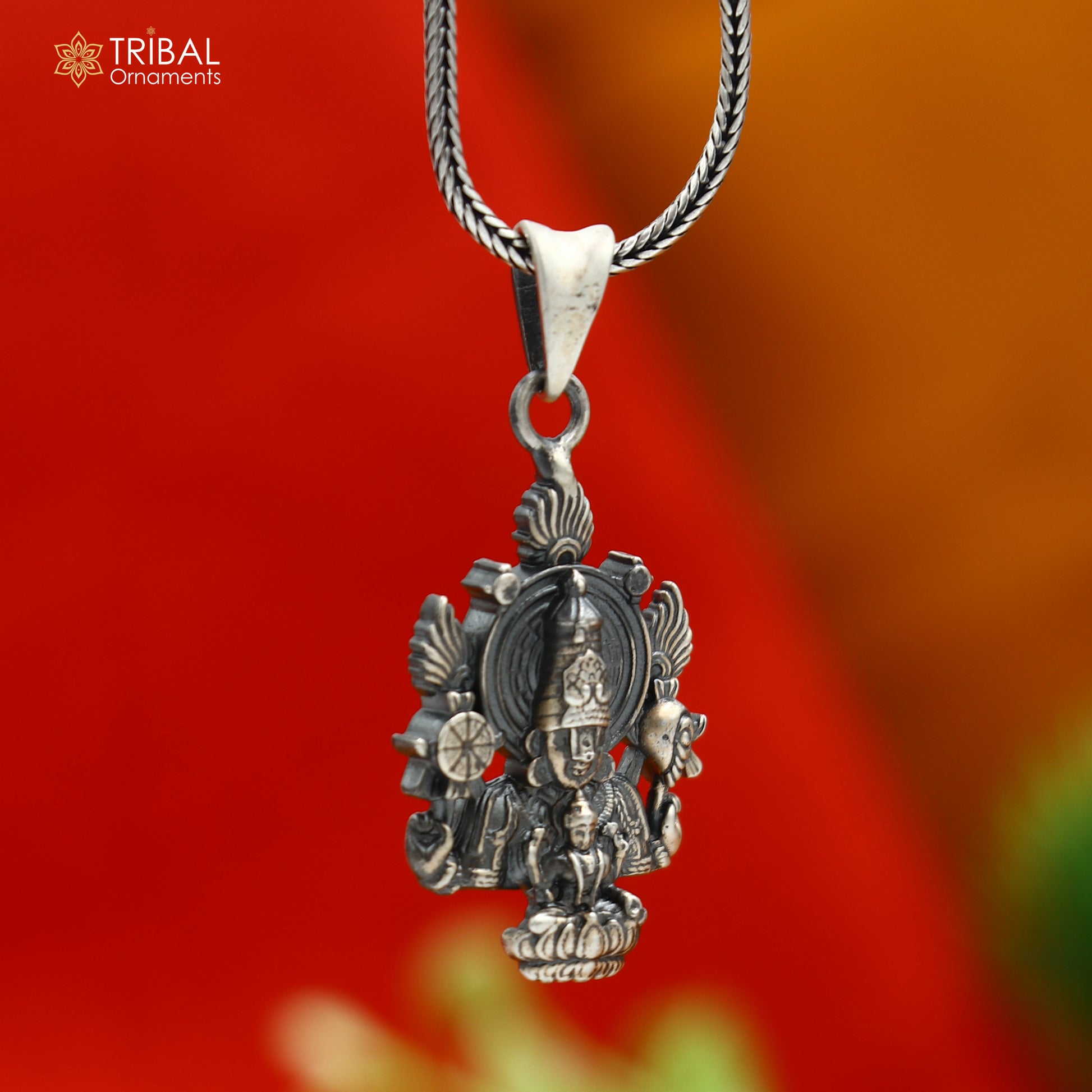 925 sterling silver lord Venkateswara with laxmi ji Pendant with chain tribal jewellery nsp1031 - TRIBAL ORNAMENTS